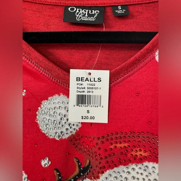 Onque Casual Santa and Reindeer Christmas Top w/ Sparkling Embellishments - Picture 7 of 15